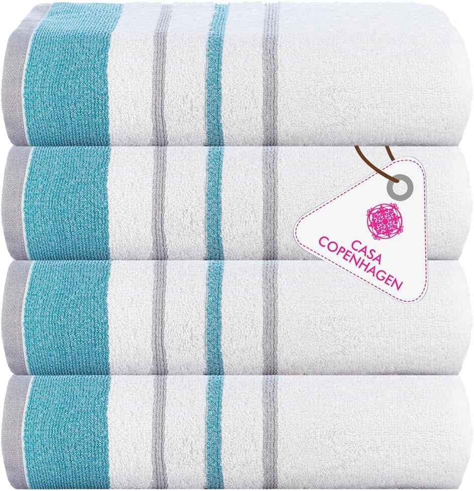 4-Piece Oversized Cabana Beach Towel Set – 100% Cotton Soft Absorbent Pool & Beach Towels, 30" x 60" Designer Stripe Summer Gift Set for Women & Men 