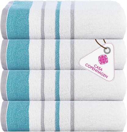 4-Piece Oversized Cabana Beach Towel Set – 100% Cotton Soft Absorbent Pool & Beach Towels, 30" x 60" Designer Stripe Summer Gift Set for Women & Men 