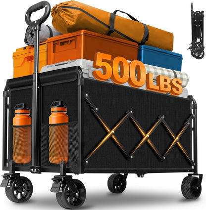 Heavy-Duty Foldable Wagon Cart with Wheels – Collapsible Utility Wagon for Beach, Camping, Groceries, Gardening, Sports & Travel, Portable Folding Wagon with 360 lb Capacity
