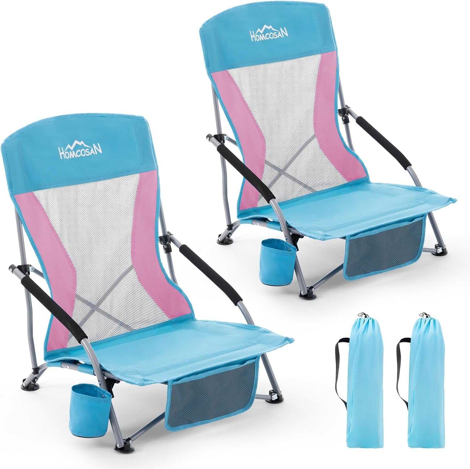 Portable Folding Beach Chair with Detachable Sun Umbrella – Lightweight Camping & Beach Chair with Cup Holder, Storage Pocket & Carry Bag for Adults