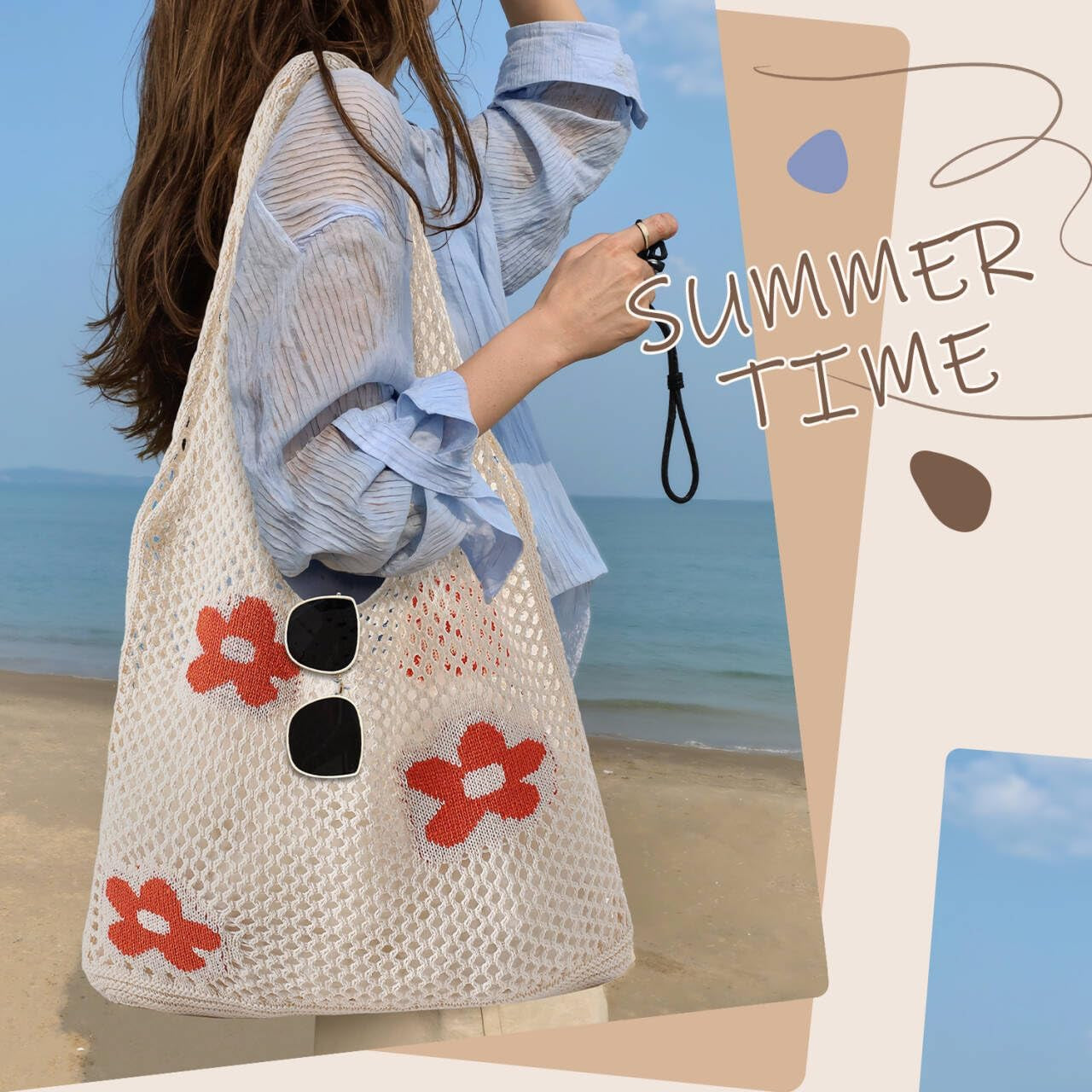 Crochet Beach Tote Bag for Women – Stylish Boho Mesh Shoulder Bag, Lightweight Summer Vacation Tote for Beach, Pool, Travel, Shopping & Everyday Use