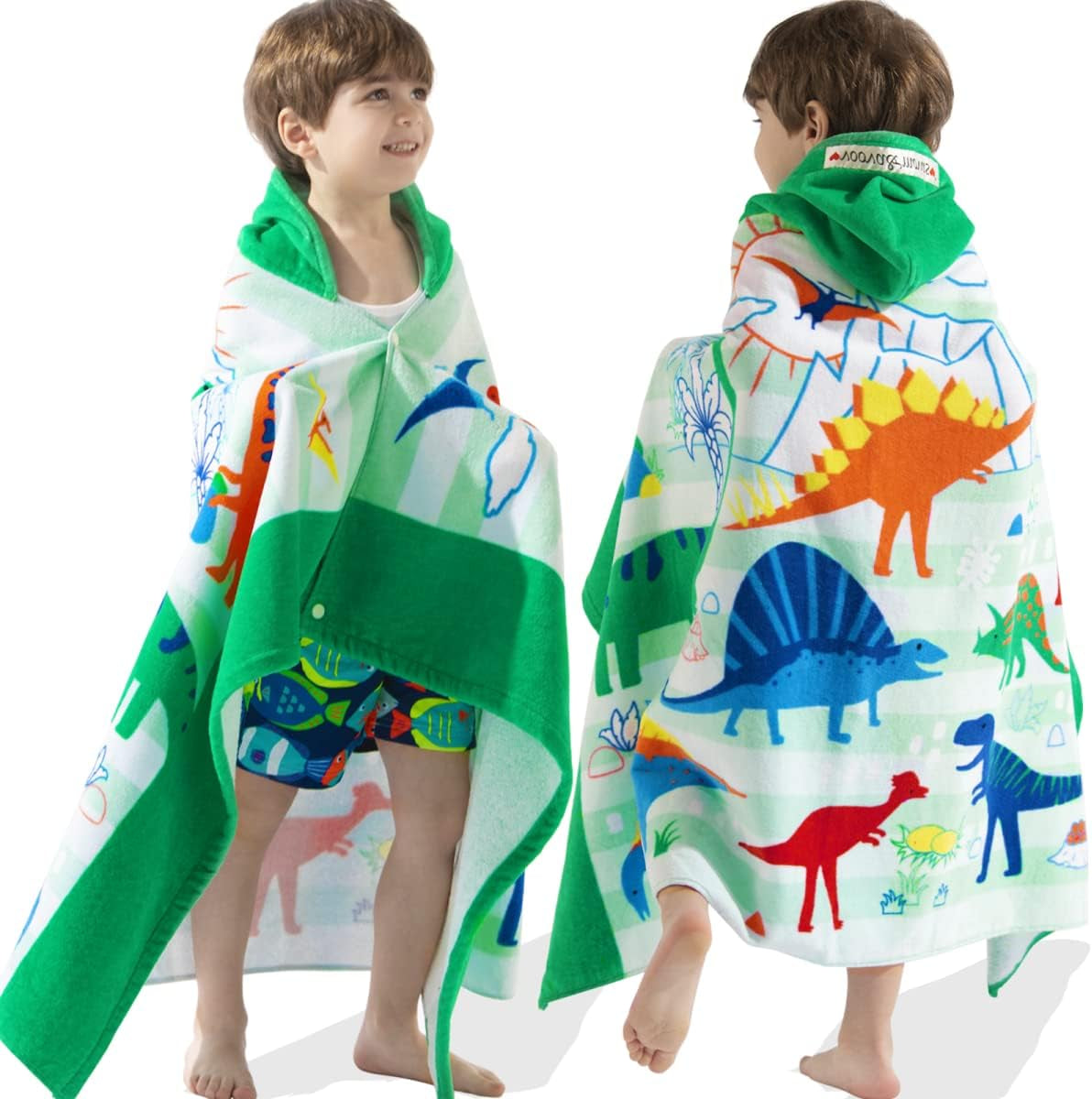 Kids Hooded Beach Towels – 100% Cotton Ultra Absorbent Bath & Pool Poncho for Boys & Girls Ages 3–8, Large Wearable Swim Wrap Gift (30”x50”)