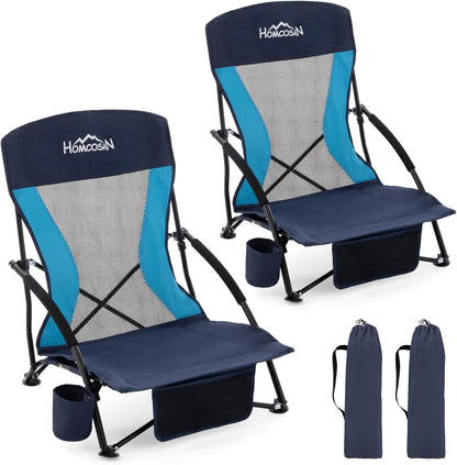 Portable Folding Beach Chair with Detachable Sun Umbrella – Lightweight Camping & Beach Chair with Cup Holder, Storage Pocket & Carry Bag for Adults