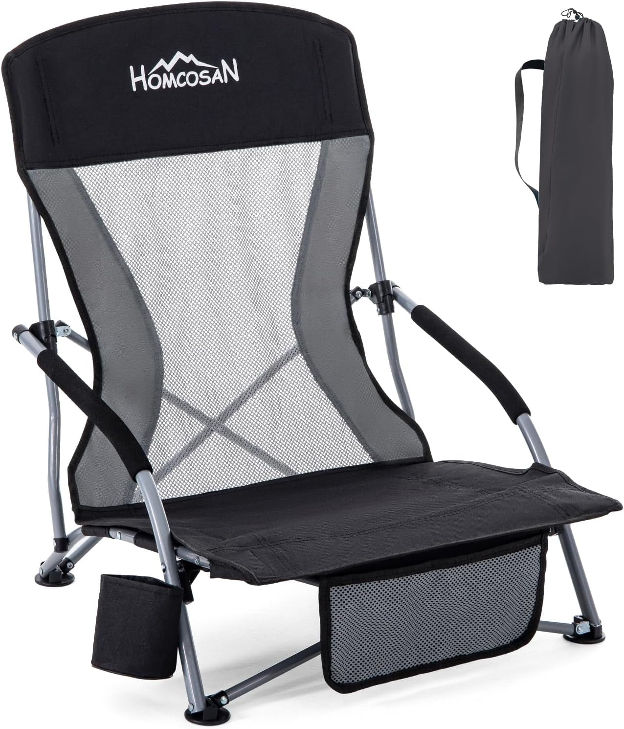 Portable Folding Beach Chair with Detachable Sun Umbrella – Lightweight Camping & Beach Chair with Cup Holder, Storage Pocket & Carry Bag for Adults