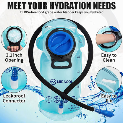 Hydration Pack Backpack with 2L Water Bladder – Lightweight Hydration Backpack for Running, Hiking, Cycling, Biking, Festivals, Raves, Camping & Outdoor Adventures, Leakproof Hydration System for Men & Women
