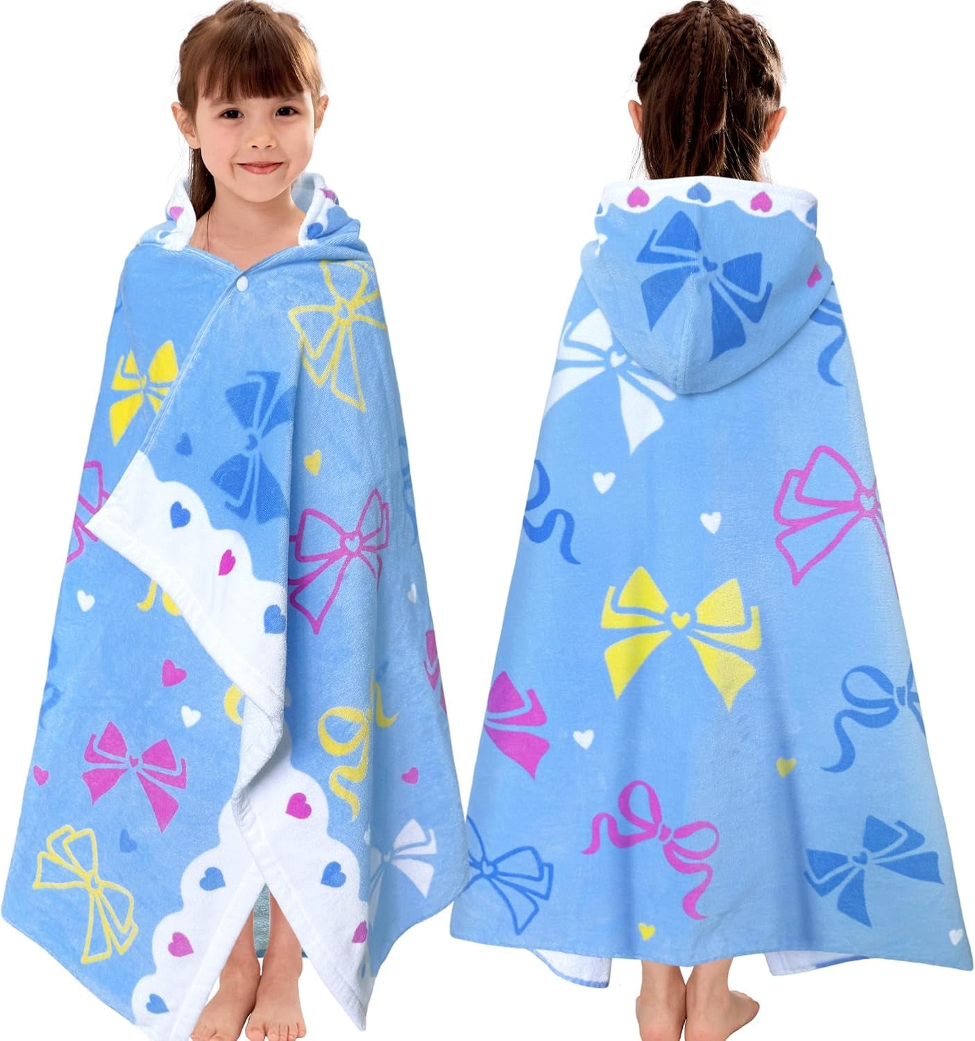 Kids Hooded Beach Towels – 100% Cotton Ultra Absorbent Bath & Pool Poncho for Boys & Girls Ages 3–8, Large Wearable Swim Wrap Gift (30”x50”)