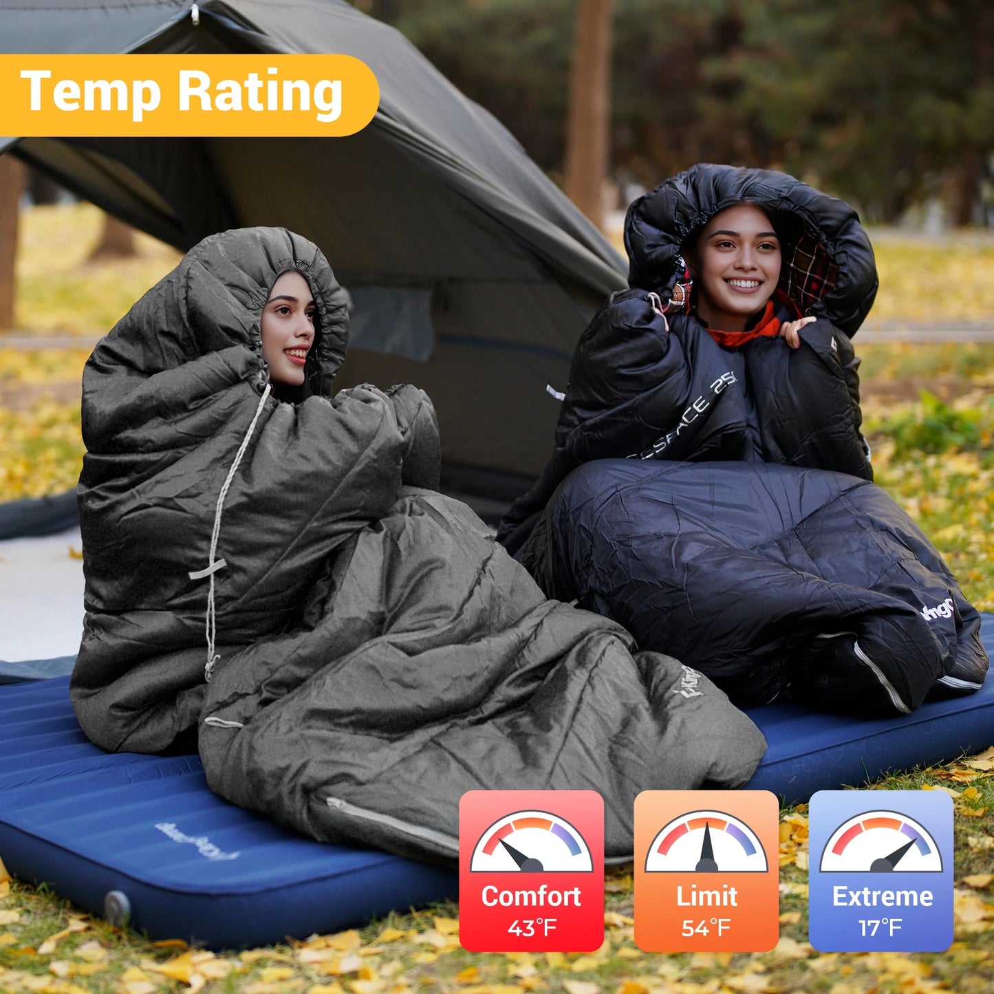 XL Cotton Flannel Sleeping Bag for Adults – Oversized Weatherproof 3-Season Camping Sleeping Bag with Hood, Warm Soft Flannel Interior for Camping, Hiking, Backpacking & Outdoor Adventures