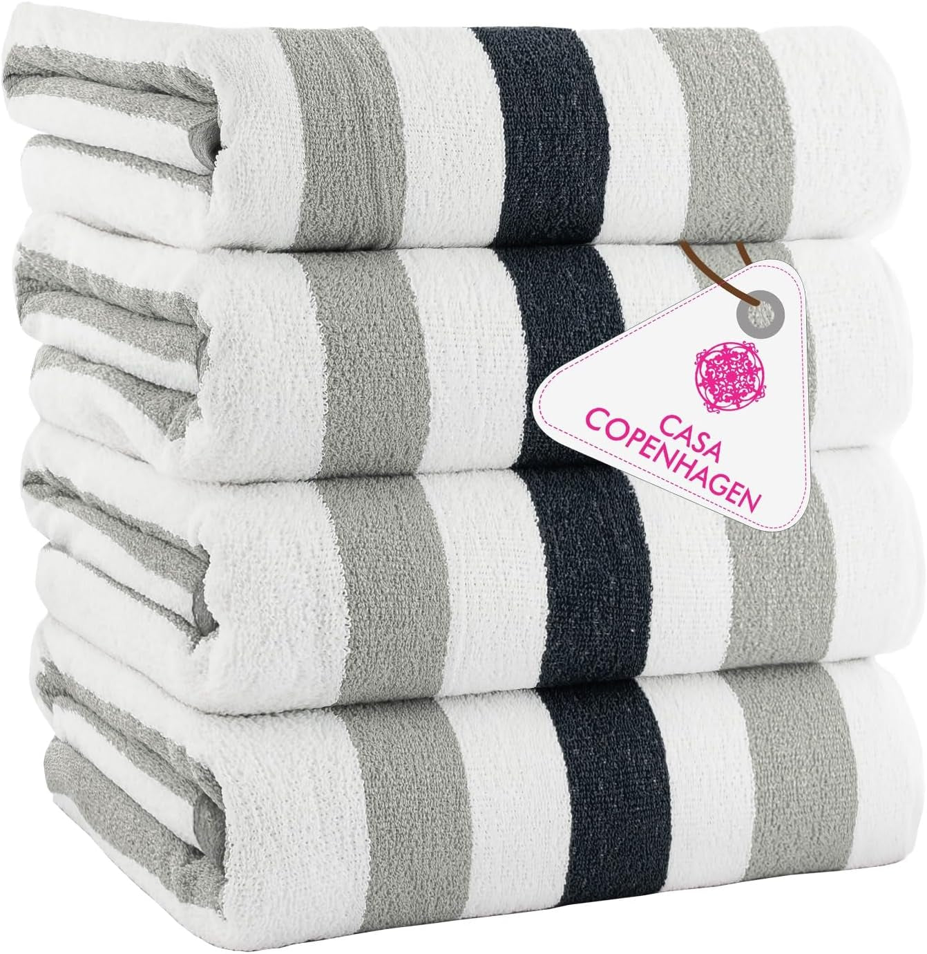 4-Piece Oversized Cabana Beach Towel Set – 100% Cotton Soft Absorbent Pool & Beach Towels, 30" x 60" Designer Stripe Summer Gift Set for Women & Men 