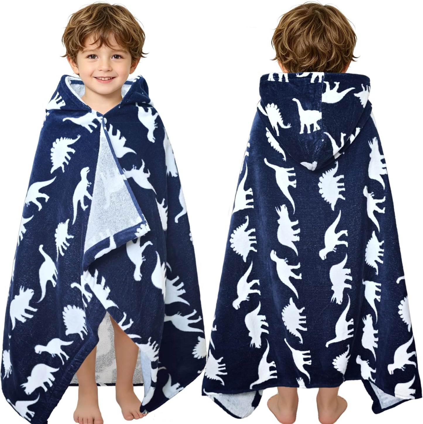 Kids Hooded Beach Towels – 100% Cotton Ultra Absorbent Bath & Pool Poncho for Boys & Girls Ages 3–8, Large Wearable Swim Wrap Gift (30”x50”)