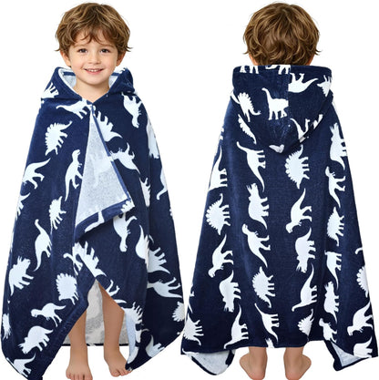 Kids Hooded Beach Towels – 100% Cotton Ultra Absorbent Bath & Pool Poncho for Boys & Girls Ages 3–8, Large Wearable Swim Wrap Gift (30”x50”)