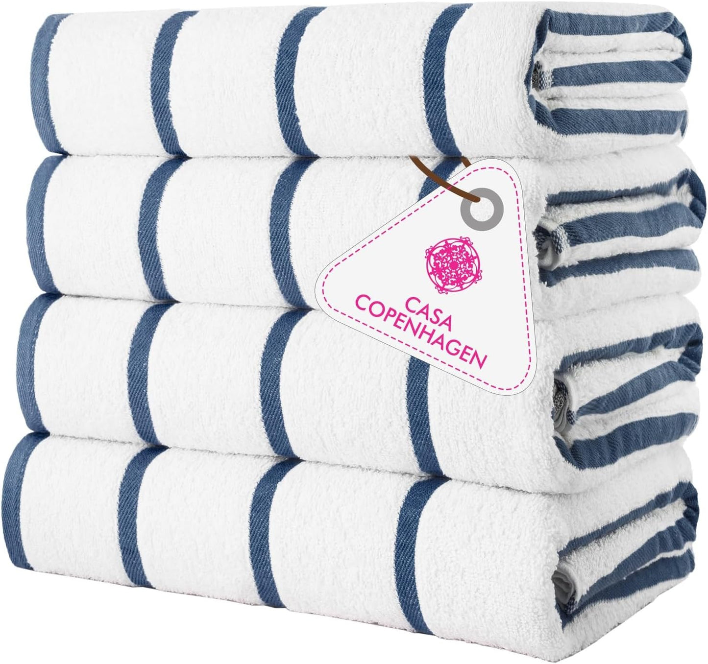 4-Piece Oversized Cabana Beach Towel Set – 100% Cotton Soft Absorbent Pool & Beach Towels, 30" x 60" Designer Stripe Summer Gift Set for Women & Men 