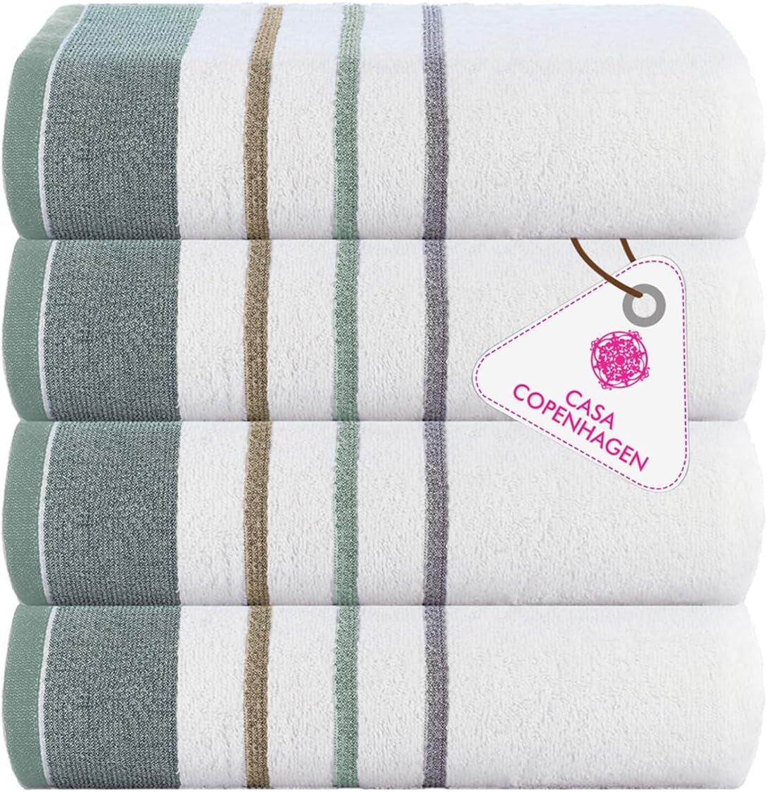 4-Piece Oversized Cabana Beach Towel Set – 100% Cotton Soft Absorbent Pool & Beach Towels, 30" x 60" Designer Stripe Summer Gift Set for Women & Men 