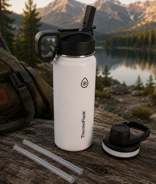 18oz Vacuum Insulated Stainless Steel Water Bottle – Double Wall Reusable Metal Bottle with Leakproof Straw & Chug Lids, Keeps Drinks Cold for 24 Hours & Hot for 12 Hours, Sports & Travel Water Bottle (White) Sumatime