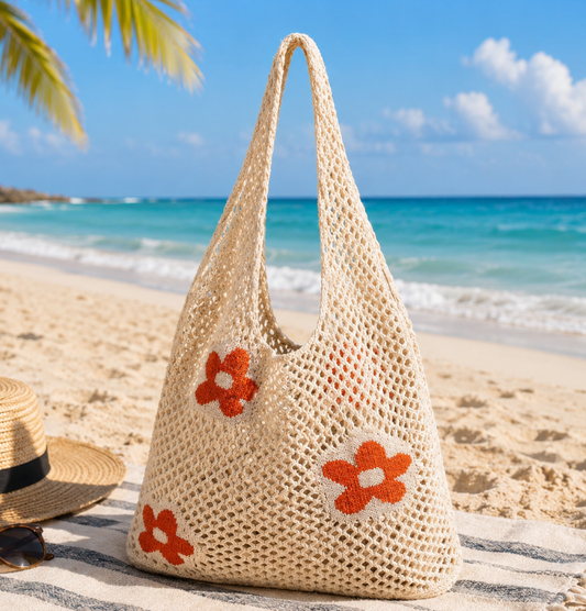 Crochet Beach Tote Bag for Women – Stylish Boho Mesh Shoulder Bag, Lightweight Summer Vacation Tote for Beach, Pool, Travel, Shopping & Everyday Use Sumatime
