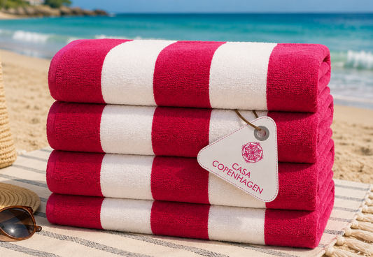 4-Piece Oversized Cabana Beach Towel Set – 100% Cotton Soft Absorbent Pool & Beach Towels, 30" x 60" Designer Stripe Summer Gift Set for Women & Men Sumatime