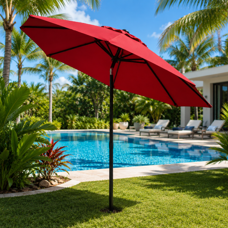 9FT Outdoor Patio Umbrella with 8 Durable Ribs – Tilt Adjustable Patio Umbrella for Backyard, Deck, Garden & Pool Sumatime
