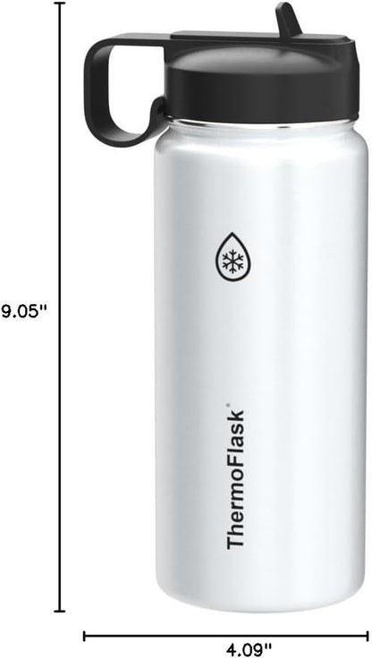 18oz Vacuum Insulated Stainless Steel Water Bottle – Double Wall Reusable Metal Bottle with Leakproof Straw & Chug Lids, Keeps Drinks Cold for 24 Hours & Hot for 12 Hours, Sports & Travel Water Bottle (White)