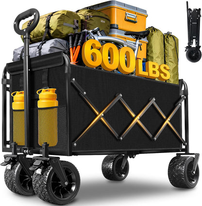 Heavy-Duty Foldable Wagon Cart with Wheels – Collapsible Utility Wagon for Beach, Camping, Groceries, Gardening, Sports & Travel, Portable Folding Wagon with 360 lb Capacity