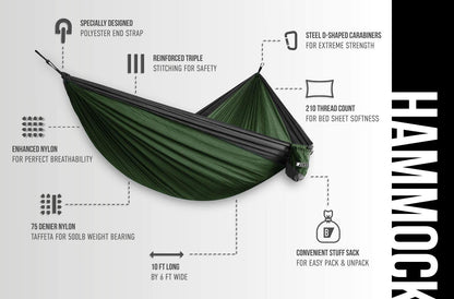 Bear Butt Double Camping Hammock – Lightweight Portable 2 Person Hammock for Camping, Hiking, Backpacking & Travel