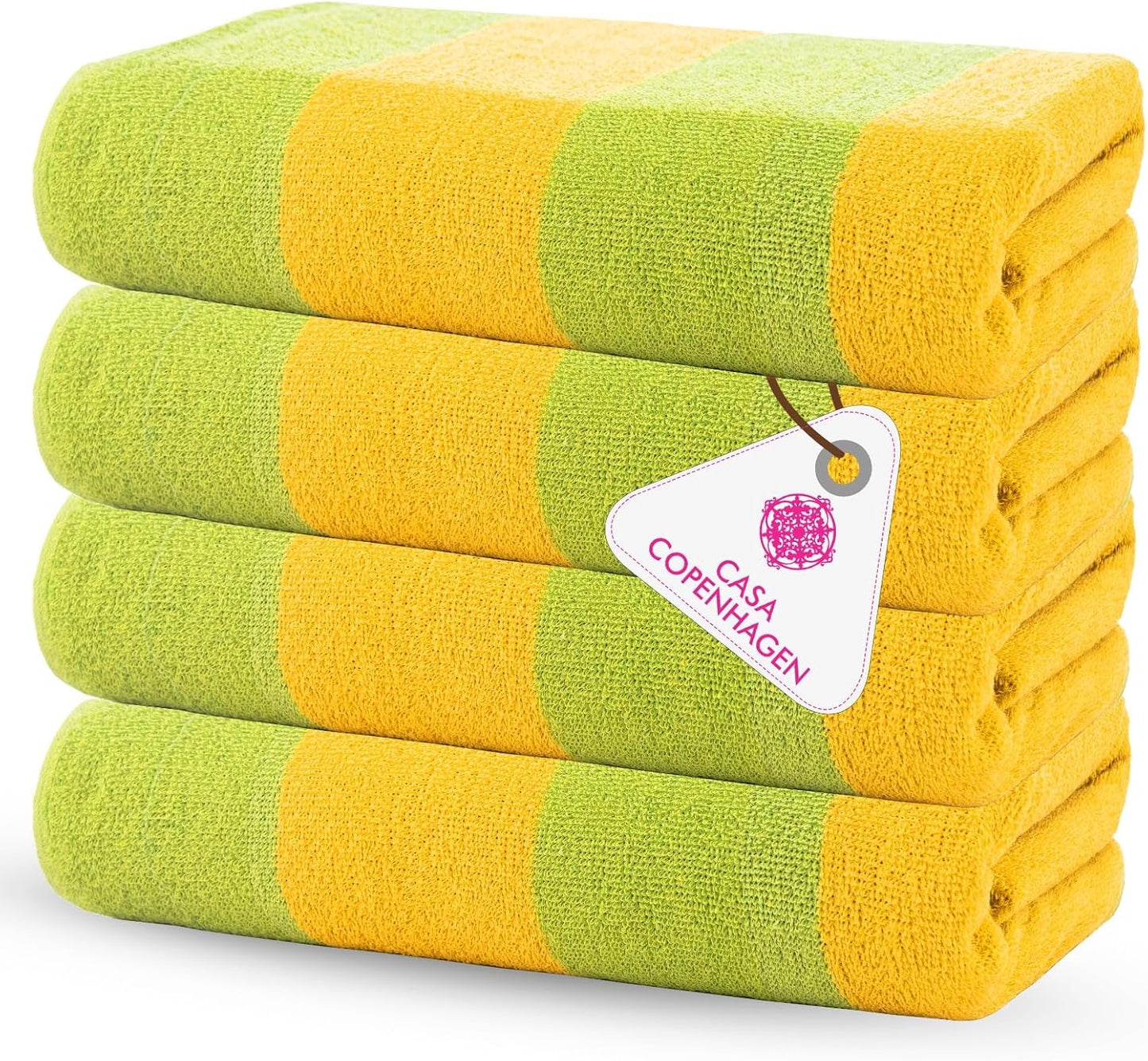 4-Piece Oversized Cabana Beach Towel Set – 100% Cotton Soft Absorbent Pool & Beach Towels, 30" x 60" Designer Stripe Summer Gift Set for Women & Men 