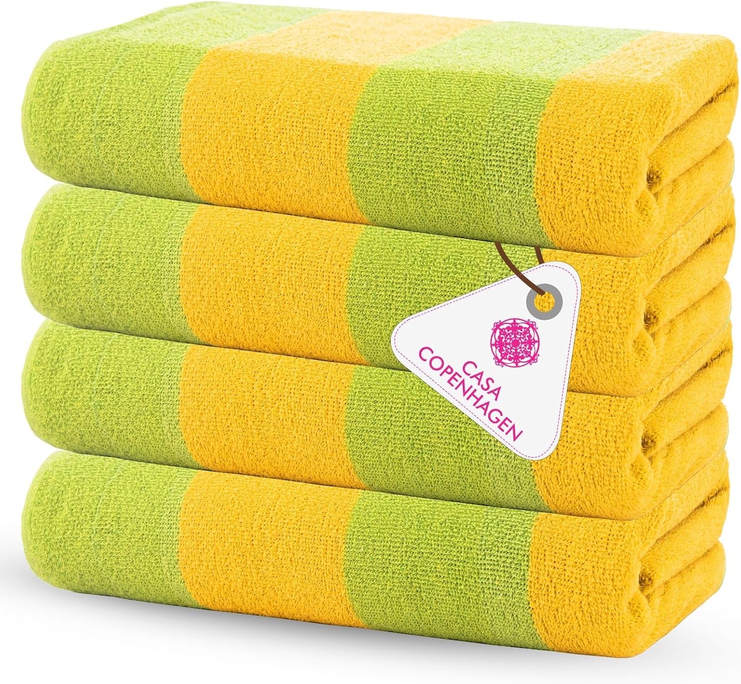 4-Piece Oversized Cabana Beach Towel Set – 100% Cotton Soft Absorbent Pool & Beach Towels, 30" x 60" Designer Stripe Summer Gift Set for Women & Men 