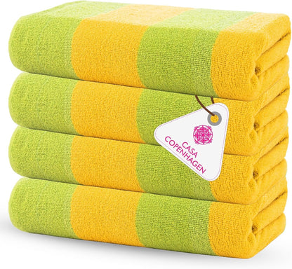 4-Piece Oversized Cabana Beach Towel Set – 100% Cotton Soft Absorbent Pool & Beach Towels, 30" x 60" Designer Stripe Summer Gift Set for Women & Men 