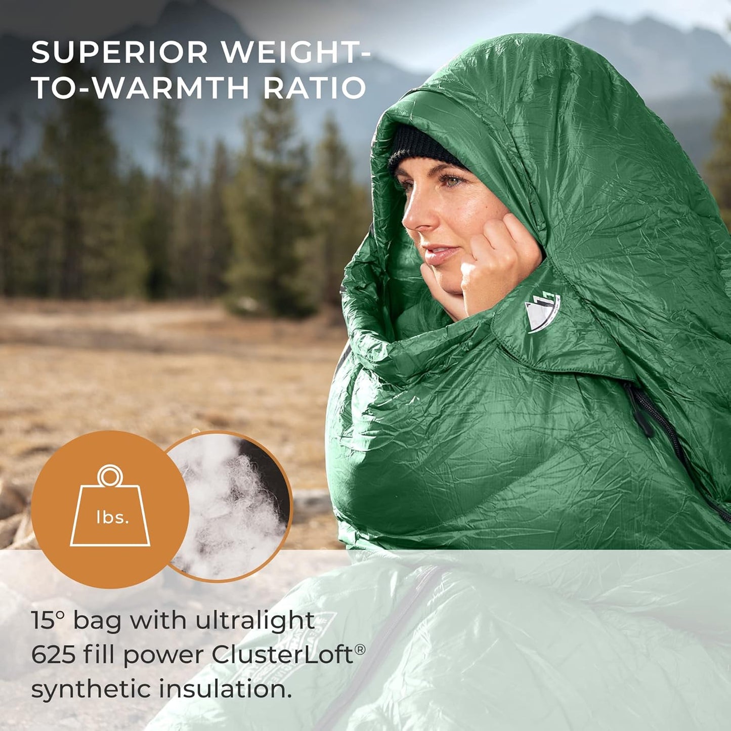 Katahdin 15°F Ultralight Down Sleeping Bag – 4 Season Water-Resistant Mummy Sleeping Bag with 625 Fill Power Insulation for Backpacking, Hiking, Camping & Cold Weather Adventures