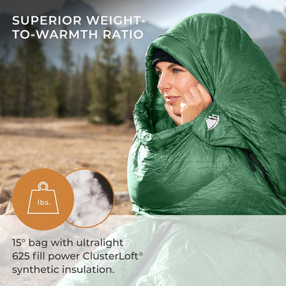 Katahdin 15°F Ultralight Down Sleeping Bag – 4 Season Water-Resistant Mummy Sleeping Bag with 625 Fill Power Insulation for Backpacking, Hiking, Camping & Cold Weather Adventures