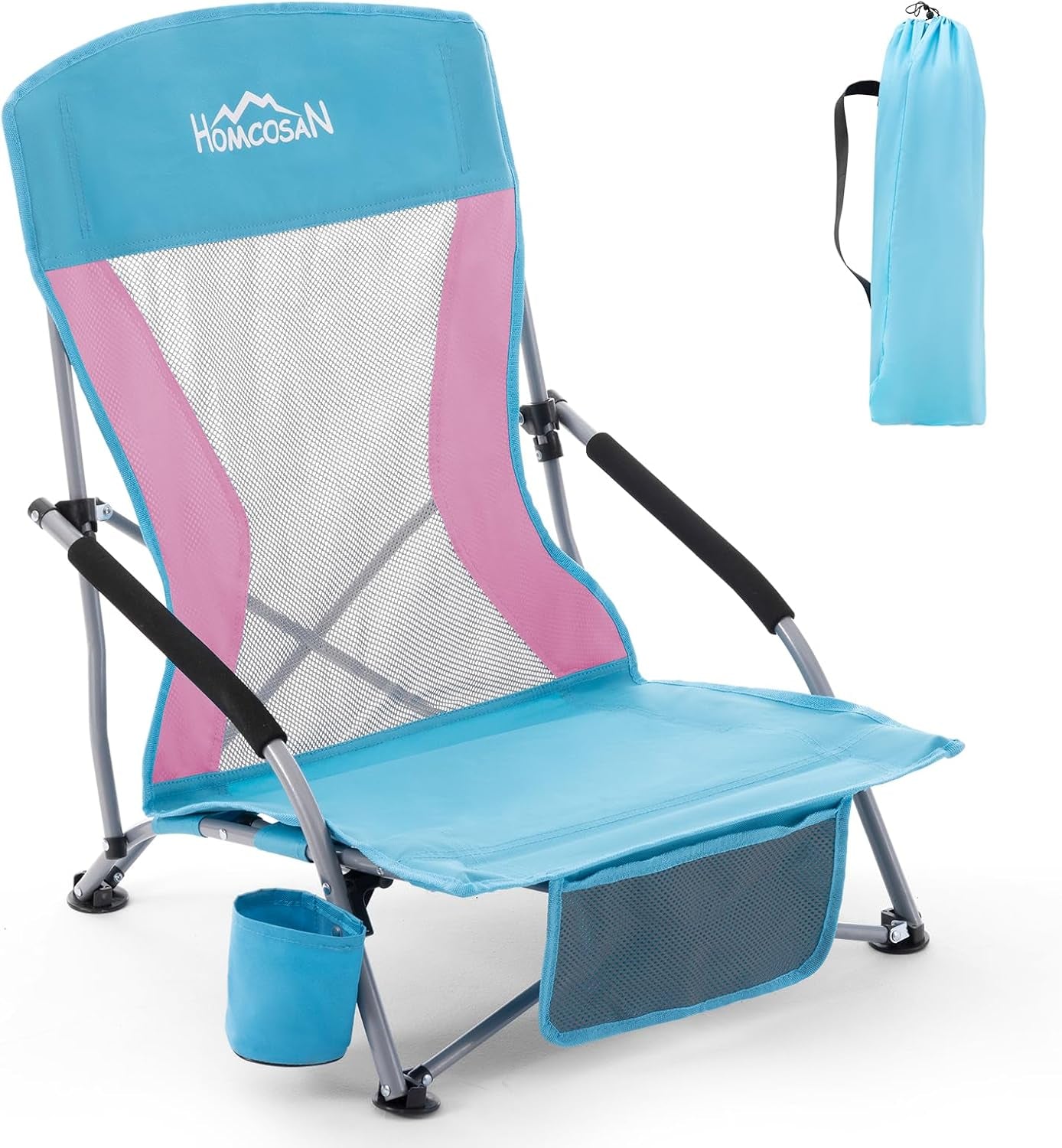 Portable Folding Beach Chair with Detachable Sun Umbrella – Lightweight Camping & Beach Chair with Cup Holder, Storage Pocket & Carry Bag for Adults