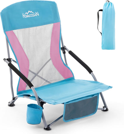 Portable Folding Beach Chair with Detachable Sun Umbrella – Lightweight Camping & Beach Chair with Cup Holder, Storage Pocket & Carry Bag for Adults