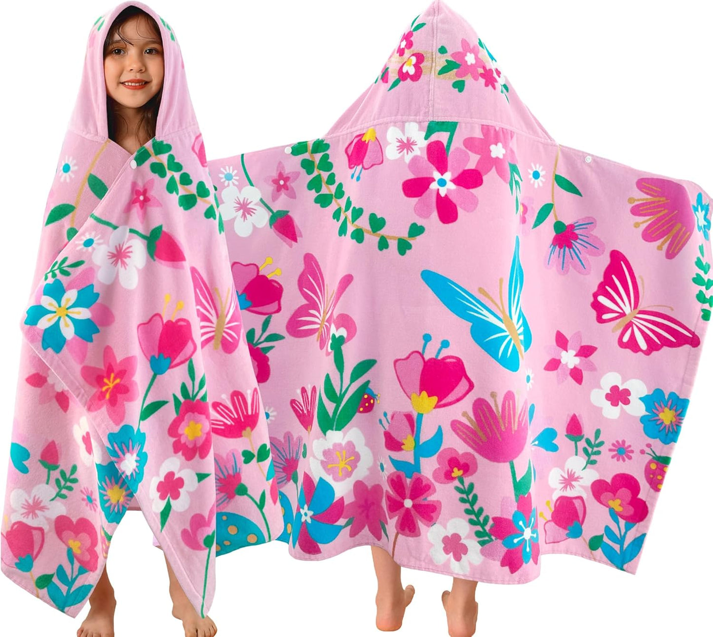 Kids Hooded Beach Towels – 100% Cotton Ultra Absorbent Bath & Pool Poncho for Boys & Girls Ages 3–8, Large Wearable Swim Wrap Gift (30”x50”)