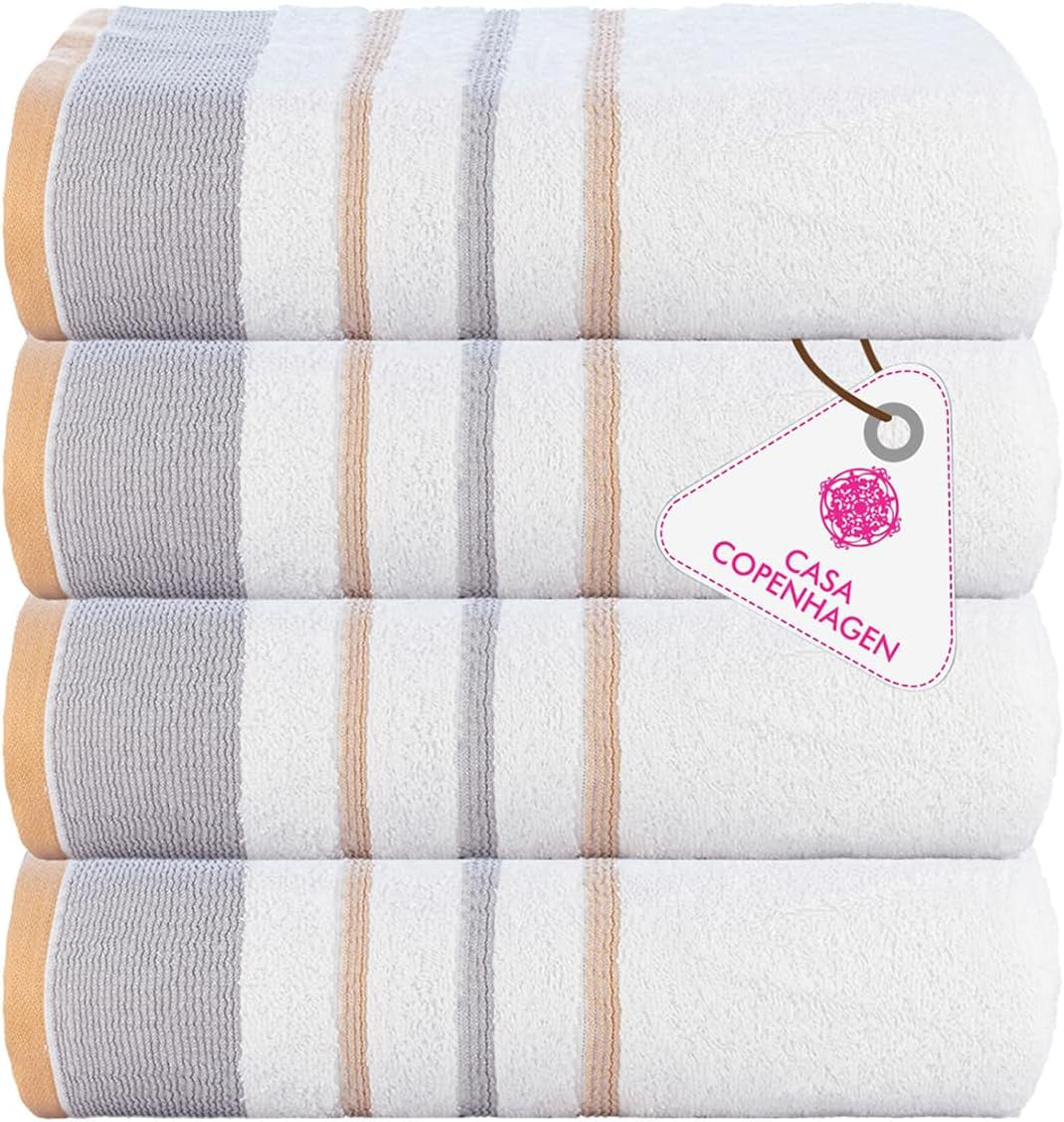 4-Piece Oversized Cabana Beach Towel Set – 100% Cotton Soft Absorbent Pool & Beach Towels, 30" x 60" Designer Stripe Summer Gift Set for Women & Men 