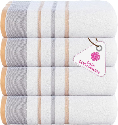 4-Piece Oversized Cabana Beach Towel Set – 100% Cotton Soft Absorbent Pool & Beach Towels, 30" x 60" Designer Stripe Summer Gift Set for Women & Men 