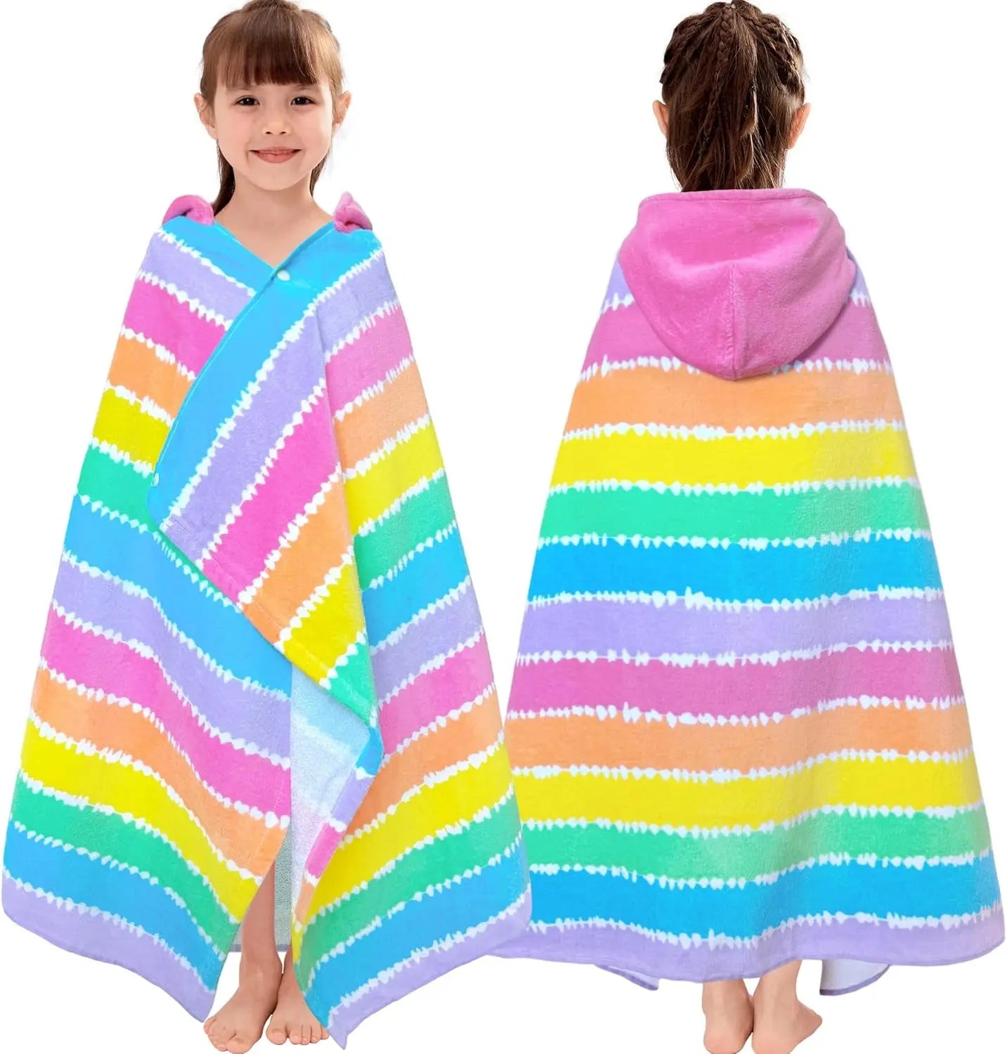 Kids Hooded Beach Towels – 100% Cotton Ultra Absorbent Bath & Pool Poncho for Boys & Girls Ages 3–8, Large Wearable Swim Wrap Gift (30”x50”)