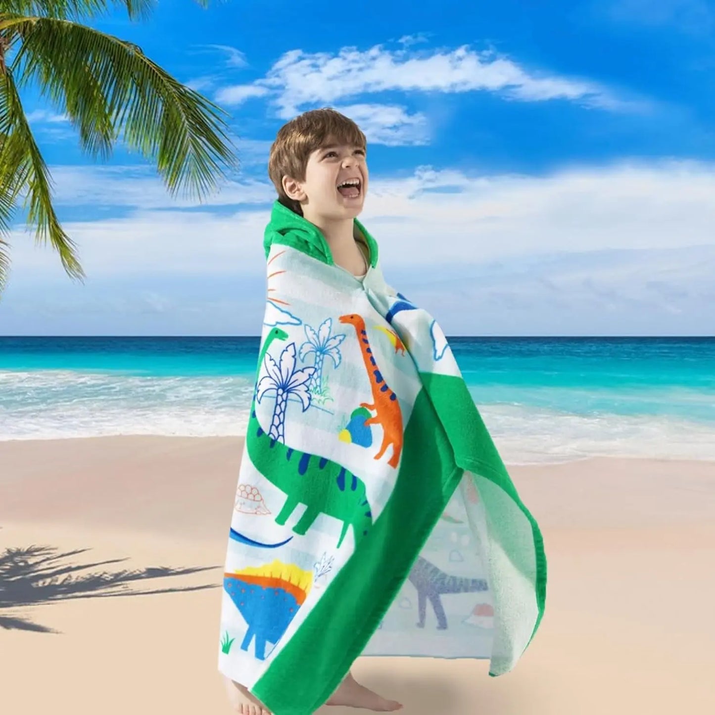 Kids Hooded Beach Towels – 100% Cotton Ultra Absorbent Bath & Pool Poncho for Boys & Girls Ages 3–8, Large Wearable Swim Wrap Gift (30”x50”)