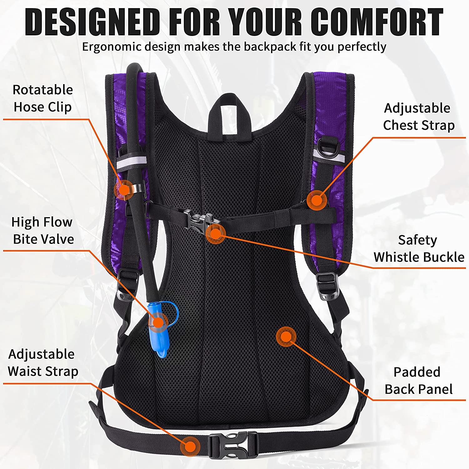 Hydration Pack Backpack with 2L Water Bladder – Lightweight Hydration Backpack for Running, Hiking, Cycling, Biking, Festivals, Raves, Camping & Outdoor Adventures, Leakproof Hydration System for Men & Women
