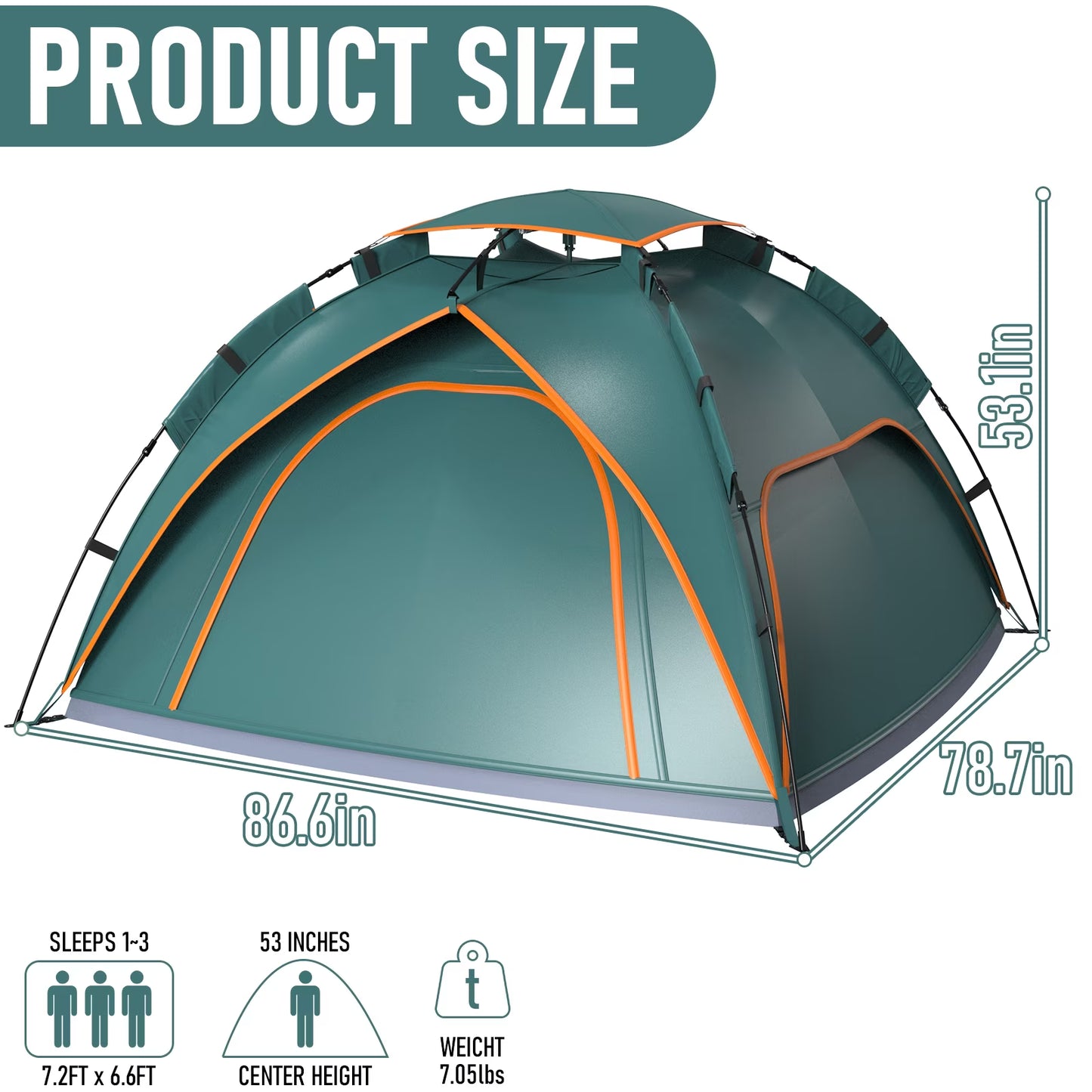 2-3 Person Instant Pop-Up Camping Tent – Waterproof Lightweight Tent for Camping, Hiking, Backpacking, Festivals & Outdoor Adventures, Quick Setup Family Tent