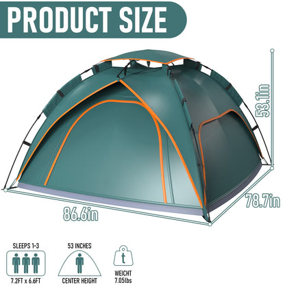 2-3 Person Instant Pop-Up Camping Tent – Waterproof Lightweight Tent for Camping, Hiking, Backpacking, Festivals & Outdoor Adventures, Quick Setup Family Tent