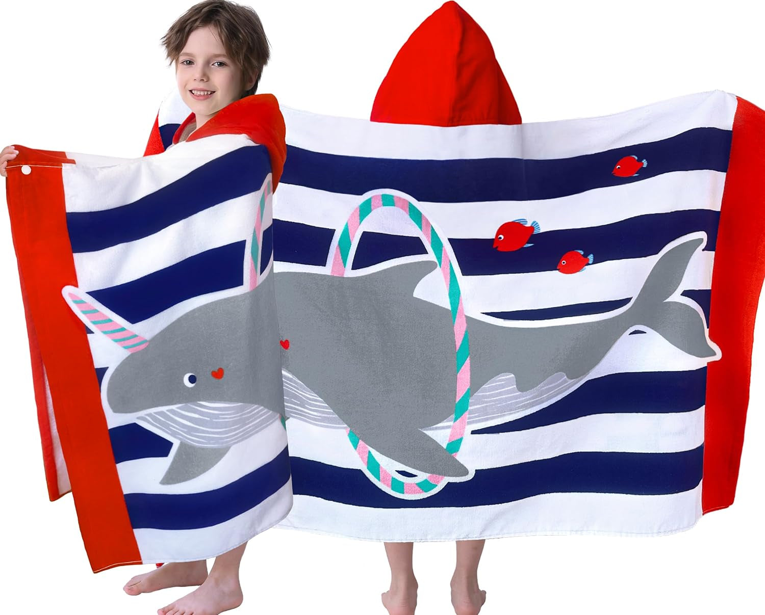 Kids Hooded Beach Towels – 100% Cotton Ultra Absorbent Bath & Pool Poncho for Boys & Girls Ages 3–8, Large Wearable Swim Wrap Gift (30”x50”)
