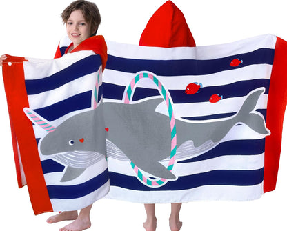 Kids Hooded Beach Towels – 100% Cotton Ultra Absorbent Bath & Pool Poncho for Boys & Girls Ages 3–8, Large Wearable Swim Wrap Gift (30”x50”)