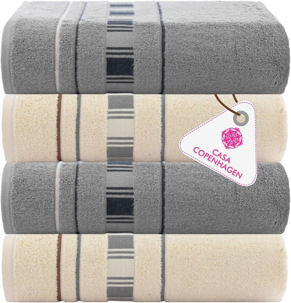 4-Piece Oversized Cabana Beach Towel Set – 100% Cotton Soft Absorbent Pool & Beach Towels, 30" x 60" Designer Stripe Summer Gift Set for Women & Men 