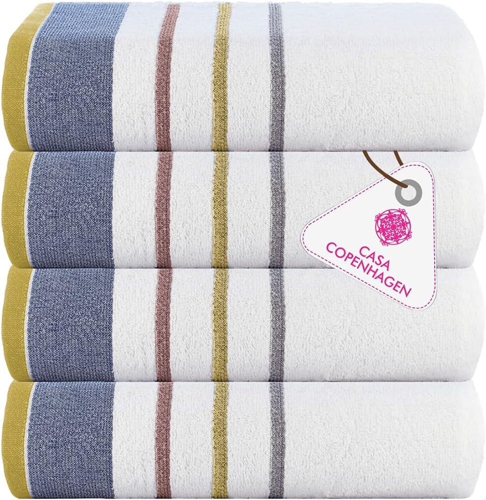 4-Piece Oversized Cabana Beach Towel Set – 100% Cotton Soft Absorbent Pool & Beach Towels, 30" x 60" Designer Stripe Summer Gift Set for Women & Men 