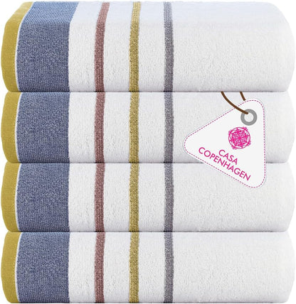 4-Piece Oversized Cabana Beach Towel Set – 100% Cotton Soft Absorbent Pool & Beach Towels, 30" x 60" Designer Stripe Summer Gift Set for Women & Men 