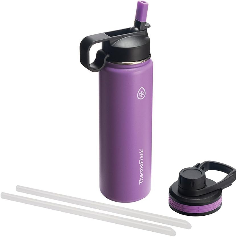 18oz Vacuum Insulated Stainless Steel Water Bottle – Double Wall Reusable Metal Bottle with Leakproof Straw & Chug Lids, Keeps Drinks Cold for 24 Hours & Hot for 12 Hours, Sports & Travel Water Bottle (White)