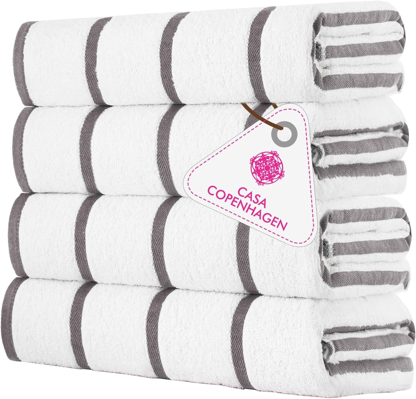 4-Piece Oversized Cabana Beach Towel Set – 100% Cotton Soft Absorbent Pool & Beach Towels, 30" x 60" Designer Stripe Summer Gift Set for Women & Men 