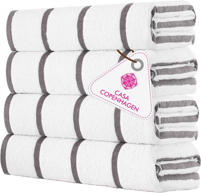 4-Piece Oversized Cabana Beach Towel Set – 100% Cotton Soft Absorbent Pool & Beach Towels, 30" x 60" Designer Stripe Summer Gift Set for Women & Men 