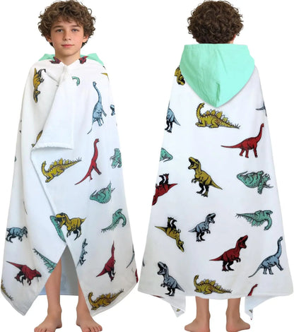 Kids Hooded Beach Towels – 100% Cotton Ultra Absorbent Bath & Pool Poncho for Boys & Girls Ages 3–8, Large Wearable Swim Wrap Gift (30”x50”)