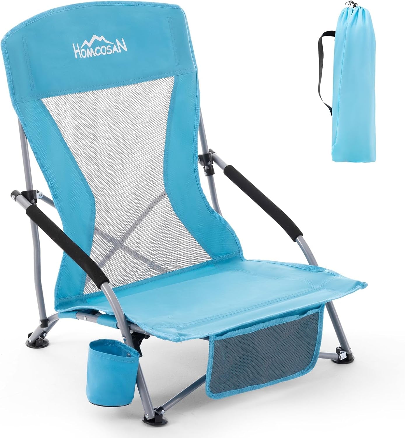 Portable Folding Beach Chair with Detachable Sun Umbrella – Lightweight Camping & Beach Chair with Cup Holder, Storage Pocket & Carry Bag for Adults