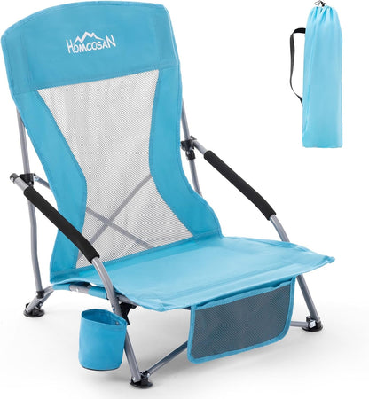 Portable Folding Beach Chair with Detachable Sun Umbrella – Lightweight Camping & Beach Chair with Cup Holder, Storage Pocket & Carry Bag for Adults