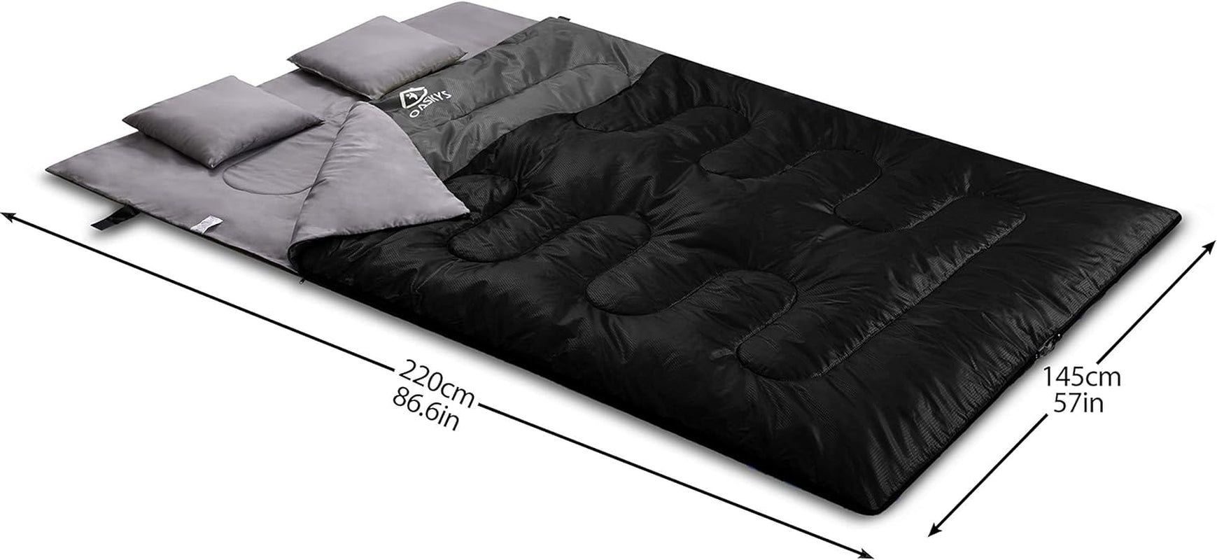 Double Sleeping Bag for Adults with 2 Pillows – Queen Size XL Waterproof Sleeping Bag for 2 People, All-Season Camping Sleeping Bag for Cold & Warm Weather, Hiking, Backpacking & Outdoor Adventures